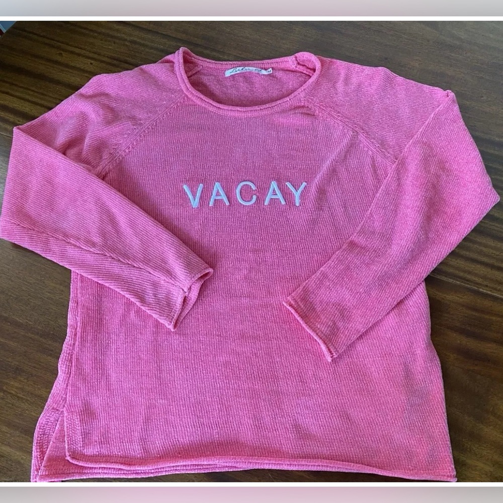 SOLD LULU B Soft Chenille VACAY Embroidered Fleece Sweater HOT PINK SIZE MEDIUM